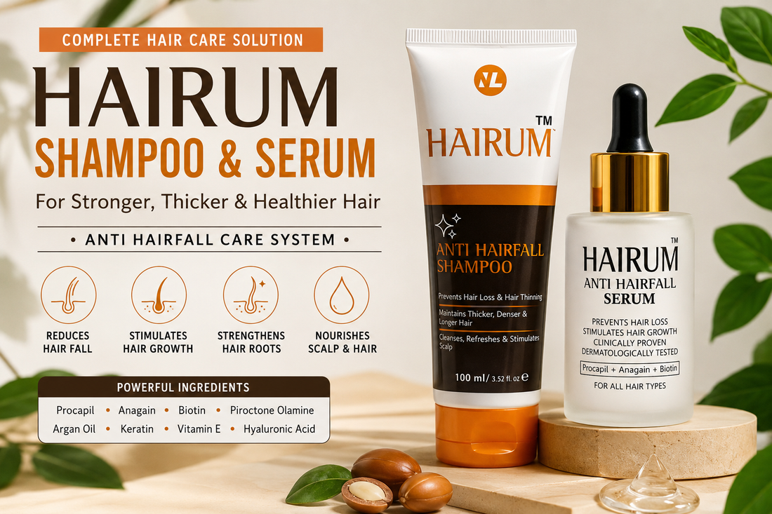Hairum anti hairfall shampoo and serum for hair fall control, hair growth and healthier thicker-looking hair