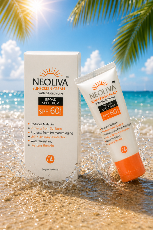 Brightening SPF 60 sunscreen cream with Glutathione, Zinc Oxide and Titanium Dioxide for daily skin protection
